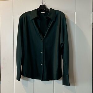 Holiday-Ready Vince Women’s Deep Green Silk Dress Shirt